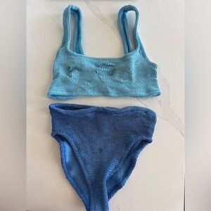 Hunza G Textured Aqua and Navy Bikini
